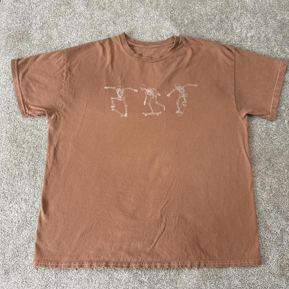 Full Tilt Skater T-Shirt 3 Skeleton Skateboarders Graphic Tee Brown Large